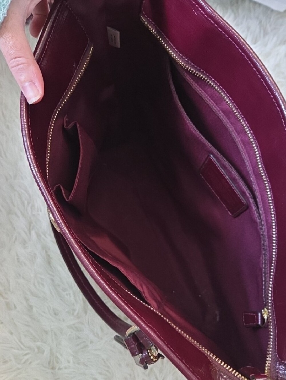 Coach Burgundy Patent Leather City Tote with Gold Accent - Picture 3 of 6